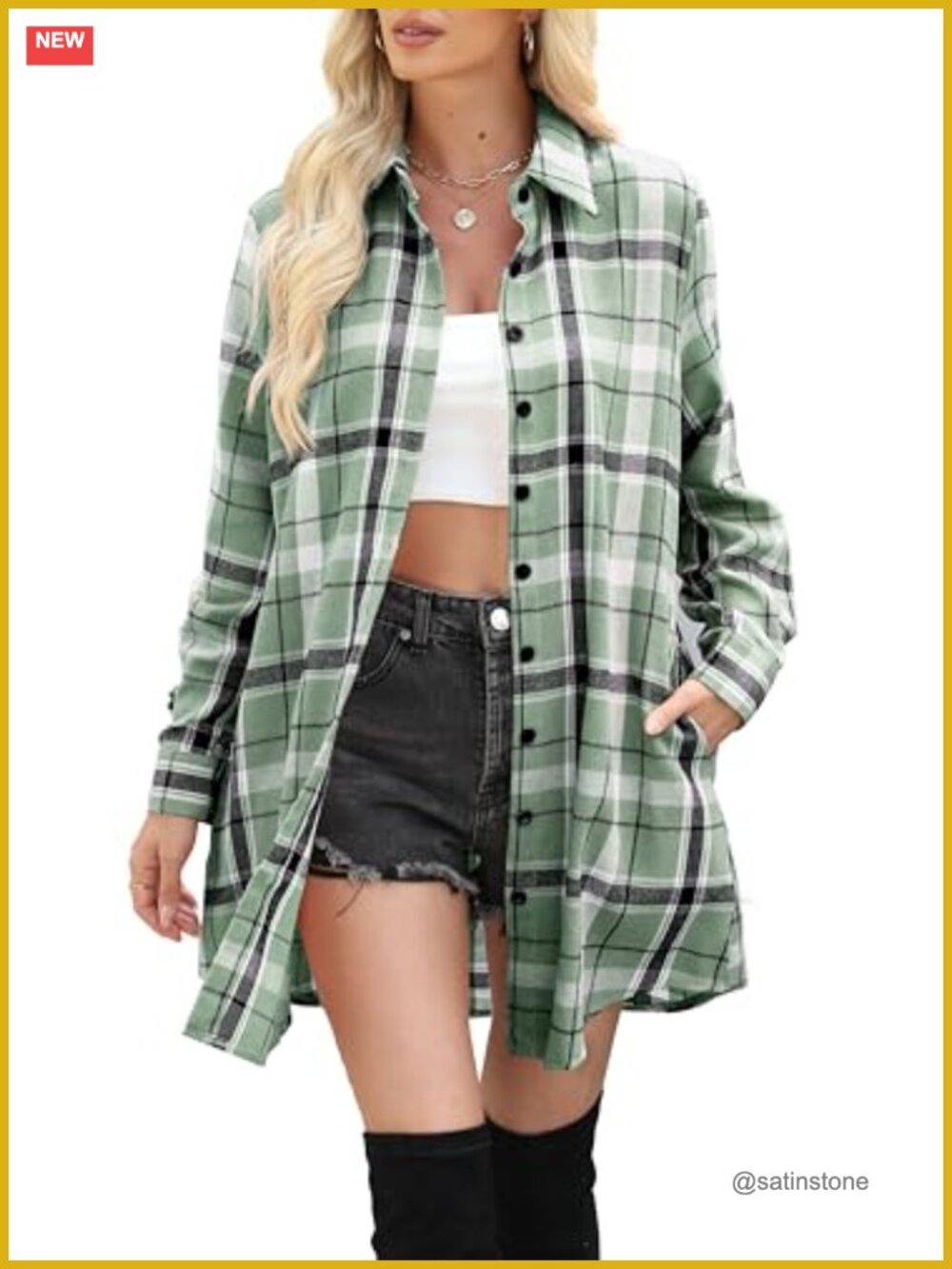 Women's Flannel Shirt Long Sleeve Plaid Button Down Shacket Tunic